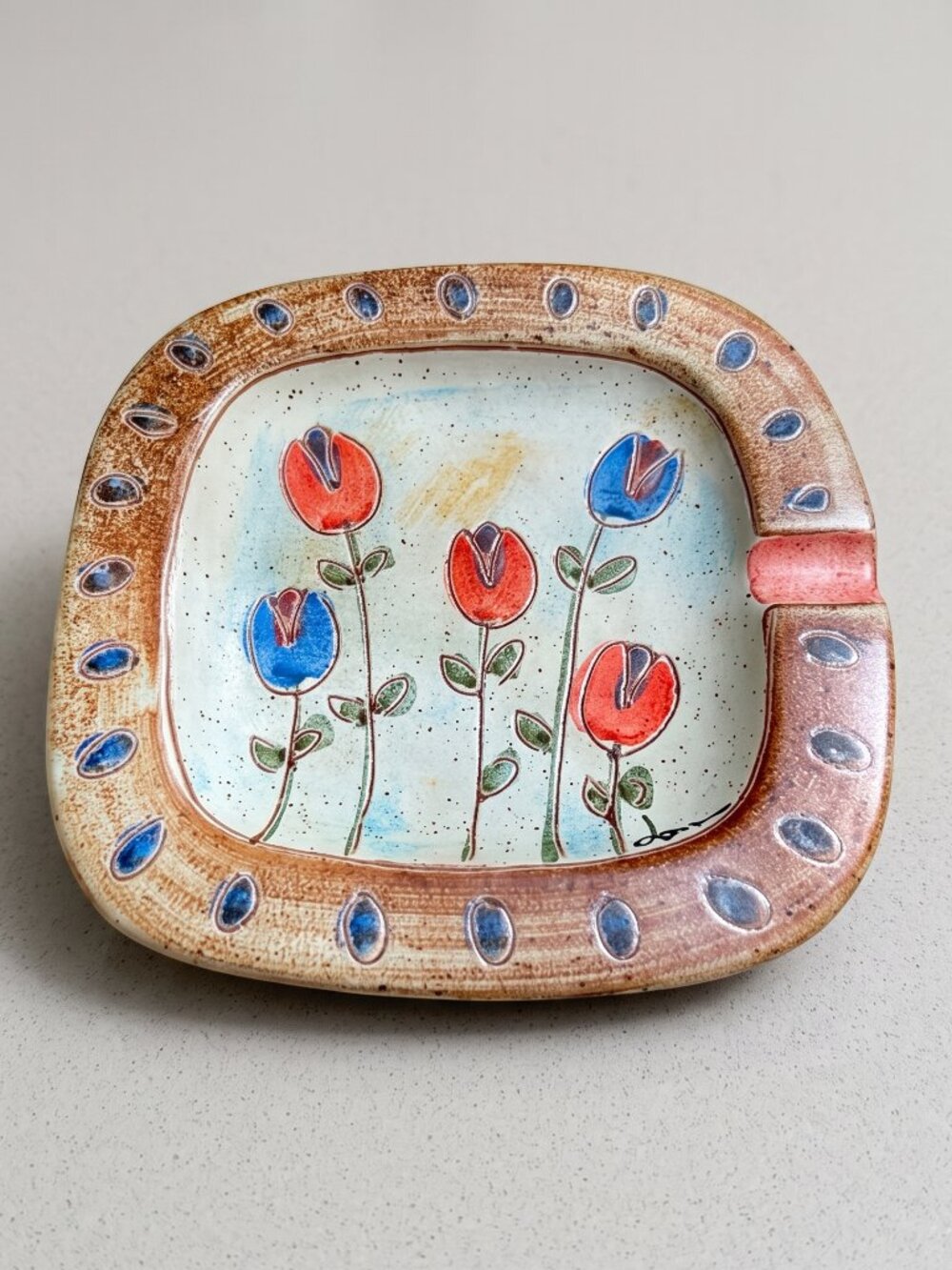 Vintage Lazzaro Modigliani Italian Art Pottery Floral Cigar Ashtray Large Cerami